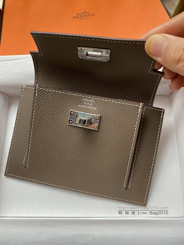Hermes卡包 愛馬仕原版Kelly Pocket Epsom皮 Hermes新款小錢包 大象灰銀扣  tdh2171